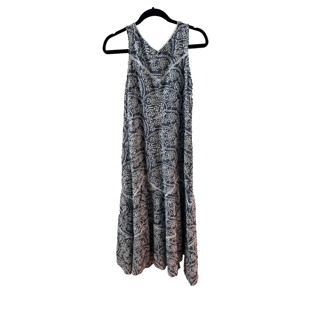 Sundance Marceline Embroidered Eyelet‎ Midi Dress Blue White Sleeveless XS NWOT